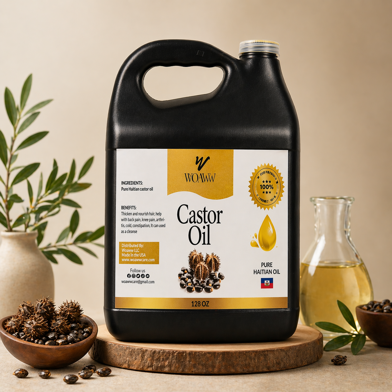 128 OZ Castor Oil Gallon β 100% Pure Cold-Pressed Bulk Size for Hair, Skin & Wellness