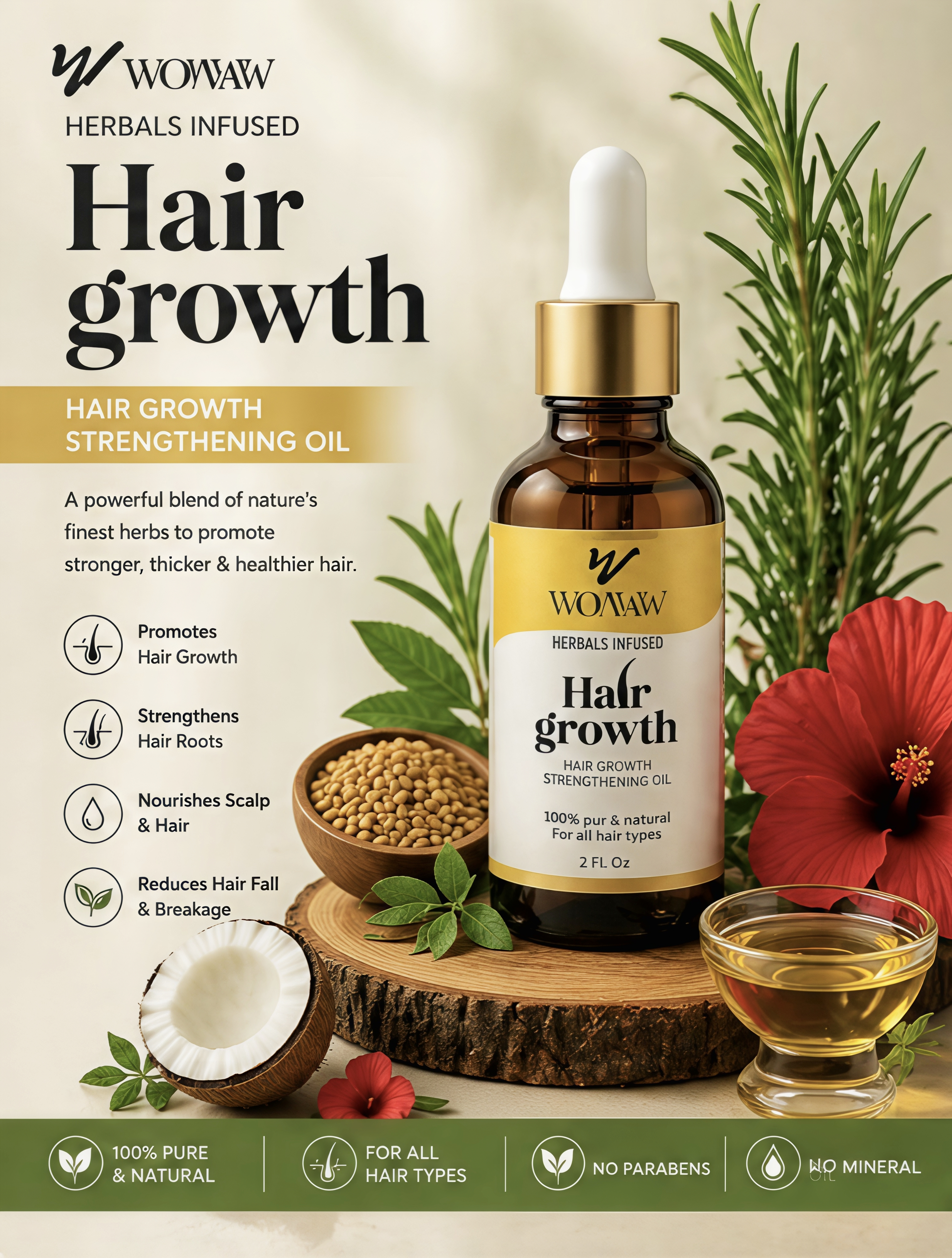 Woaww Herbals Infused Hair Growth Strengthening Oil – 100% Natural Formula for All Hair Types